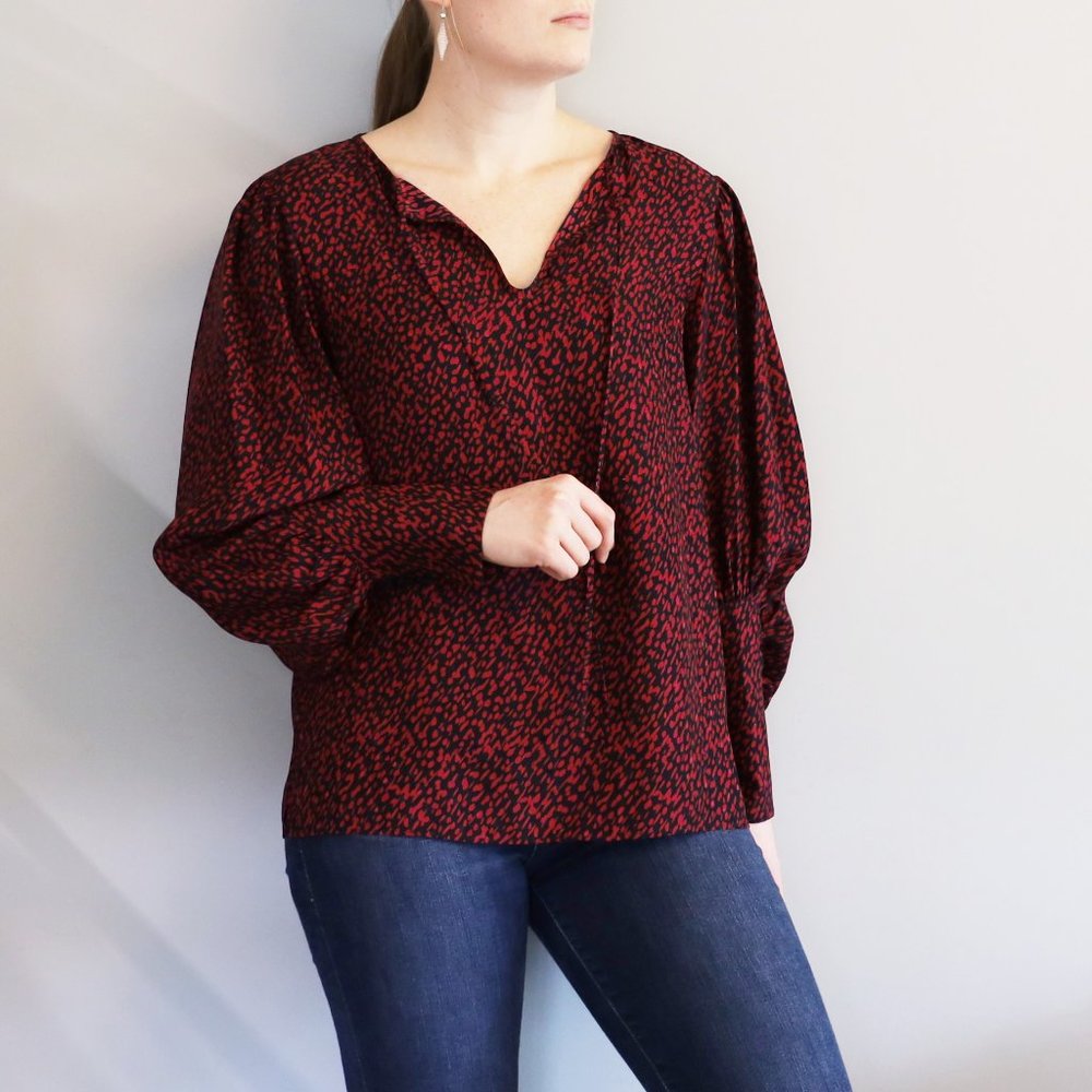 Lafayette 148 Hot Pink and Black Dotted Silk Izabel Blouse